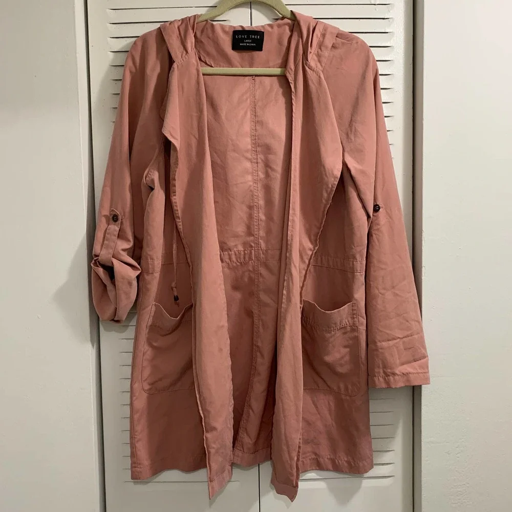 Love Tree Lightweight Trench Coat Blush Size Large - Picture 4 of 9